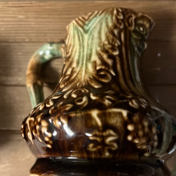 Harvest Goods vintage ceramic green and brown 5 inch pitcher - Picture 6 of 10